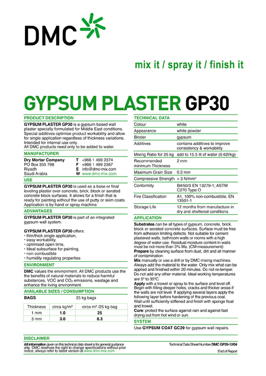DMC Mix Gypsum Plaster GP30